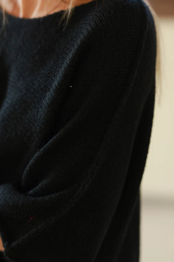 Black Wool Blend Cropped Sweater