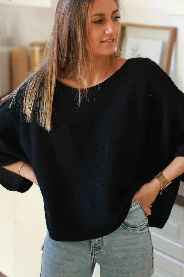 Black Wool Blend Cropped Sweater