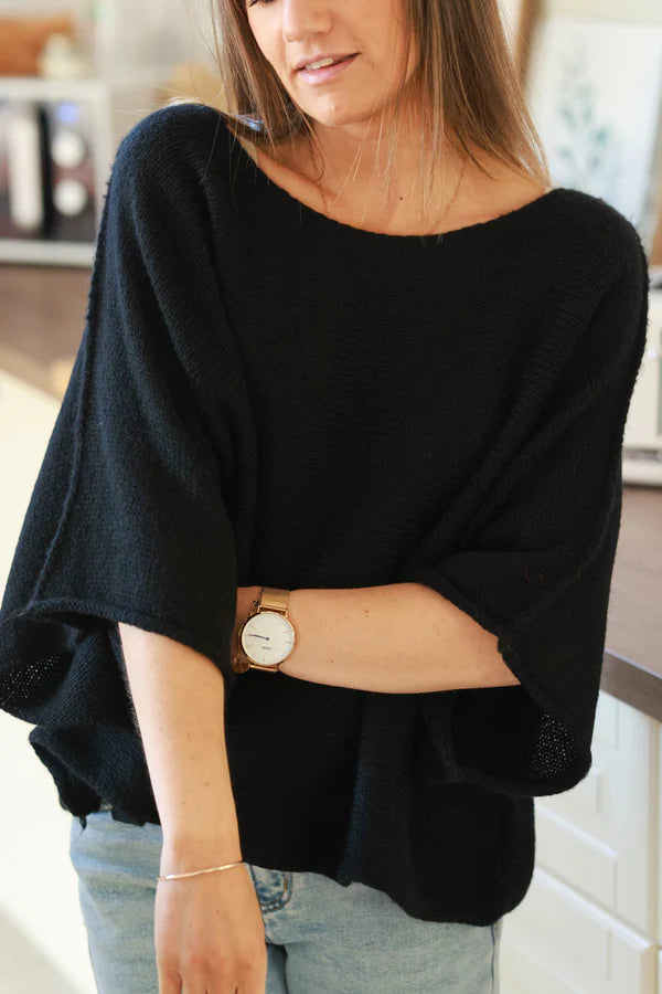 Black Wool Blend Cropped Sweater