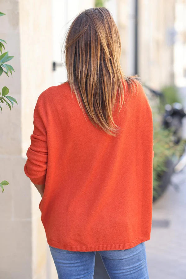 Blood Orange Soft Basic V-neck Sweater