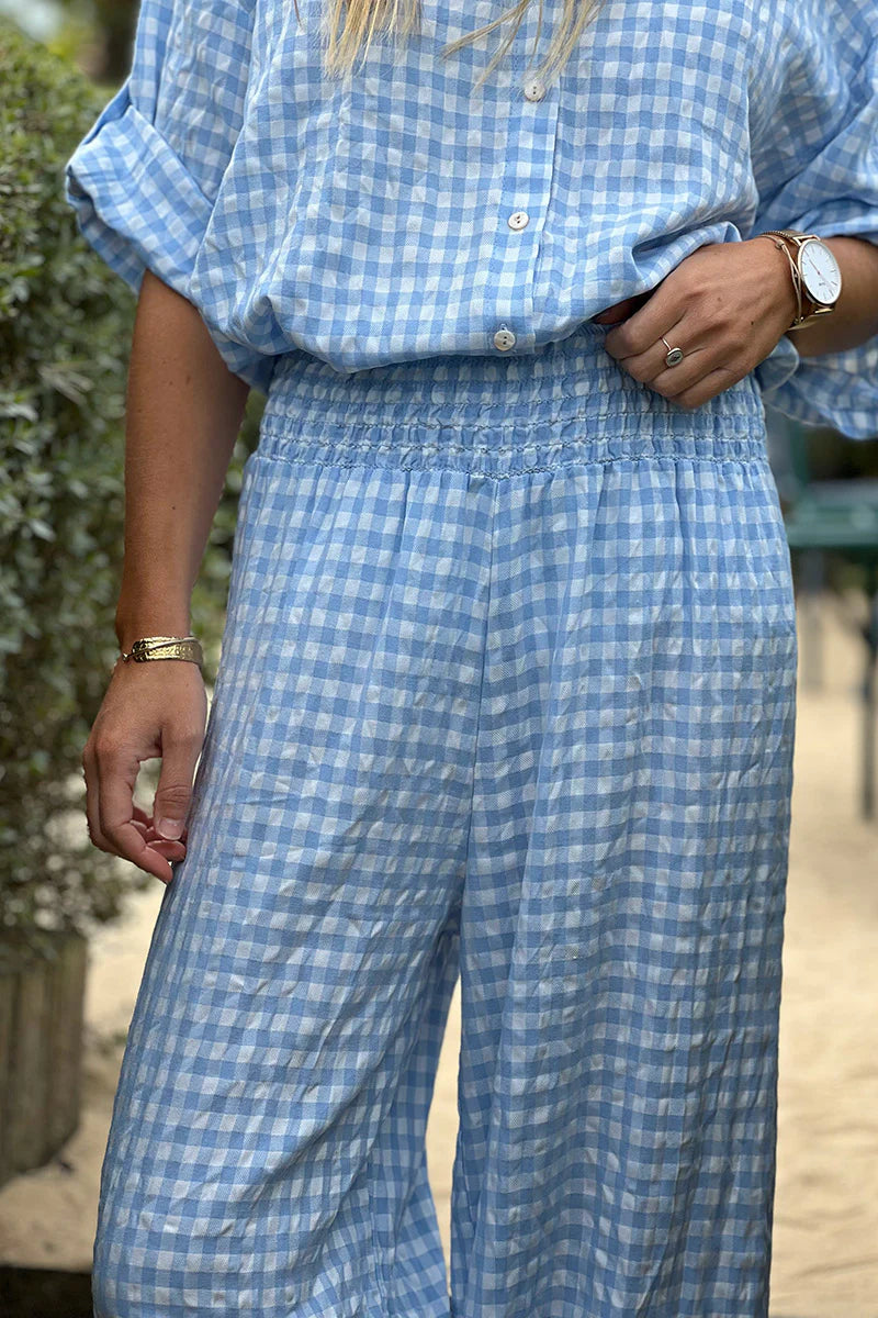 Blue Gingham WIde Leg Pants