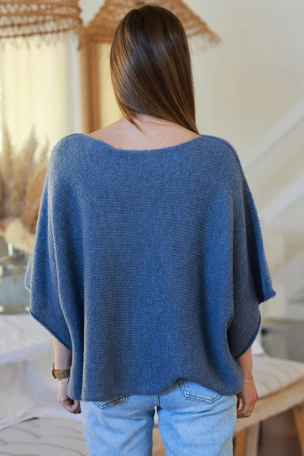 Blue Wool Blend Cropped Sweater