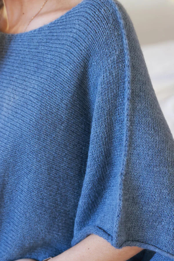 Blue Wool Blend Cropped Sweater