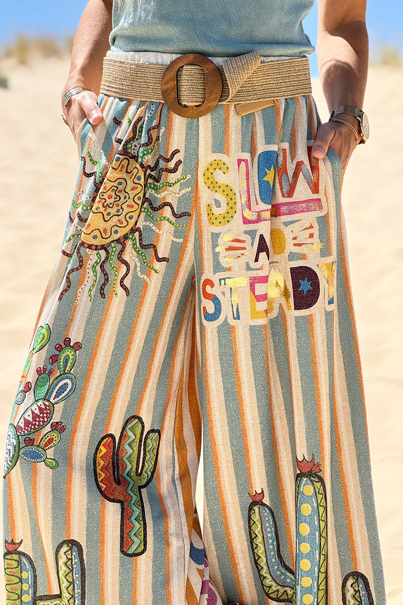 Blue Stripe “Slow and Steady” Glitter Knit Pants