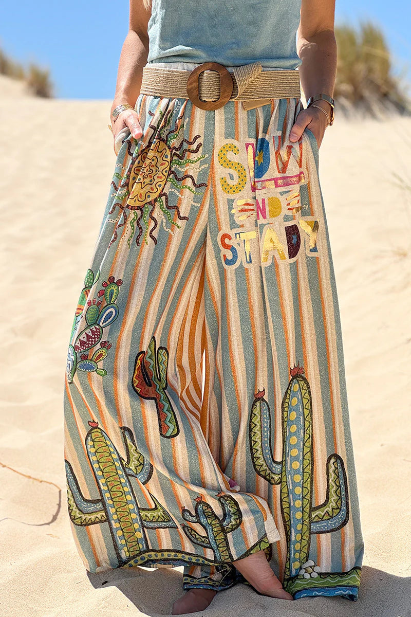 Blue Stripe “Slow and Steady” Glitter Knit Pants