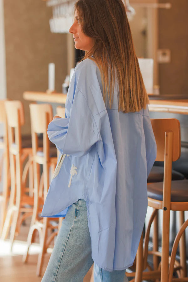 Blue Textured Palm Button Down Shirt