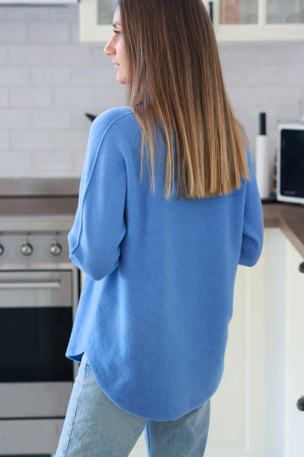 Blue ultra-soft Viscose Blend V-Neck Sweater