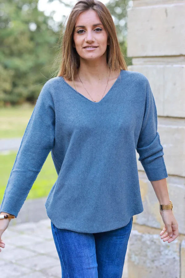 Dusty Blue ultra-soft Viscose Blend V-Neck Sweater