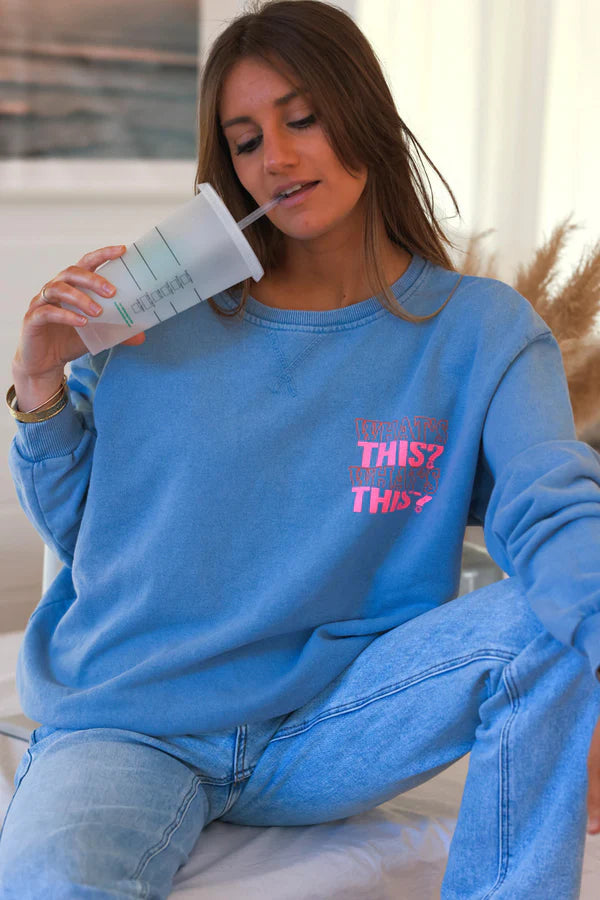 Blue “What’s This?” Scoop Neck Sweater