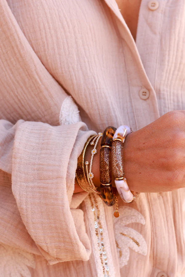 Brown Leopard Tube Bead Bracelet