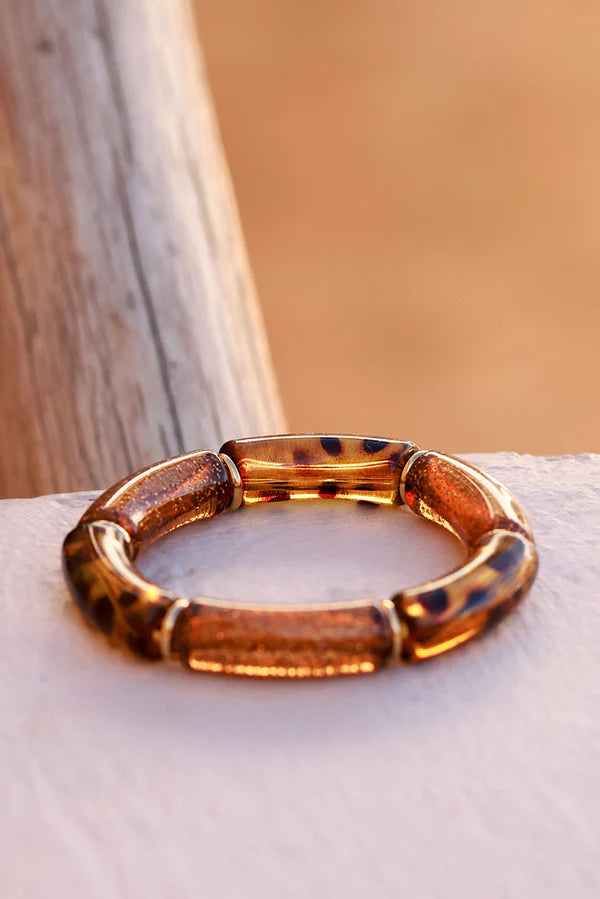 Brown Leopard Tube Bead Bracelet