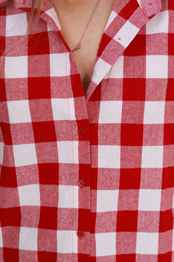 Burgundy Gingham Cotton Button-Down Shirt