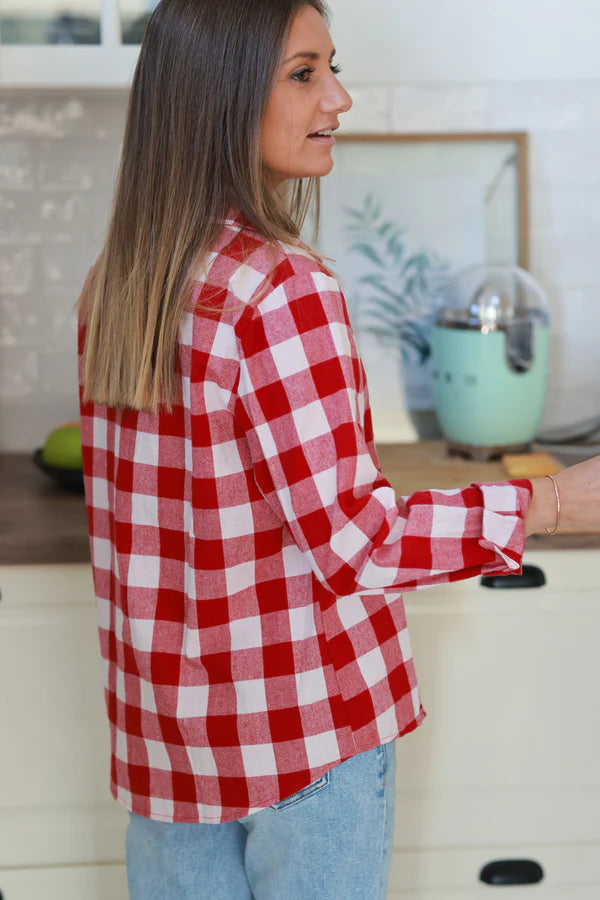 Burgundy Gingham Cotton Button-Down Shirt