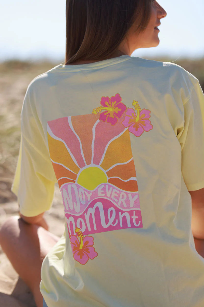 Butter Yellow “Enjoy Every Moment” Hibiscus Tee