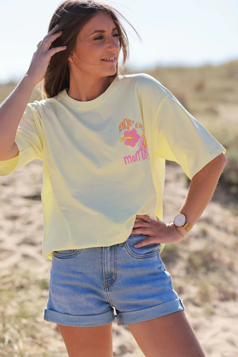 Butter Yellow “Enjoy Every Moment” Hibiscus Tee