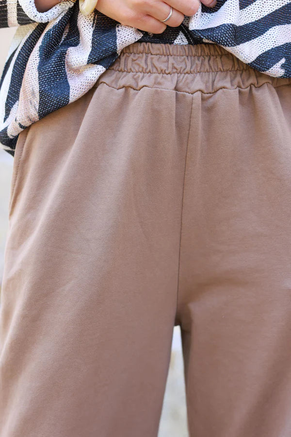 Camel Stretch Cotton Wide Leg Flared Sweatpants