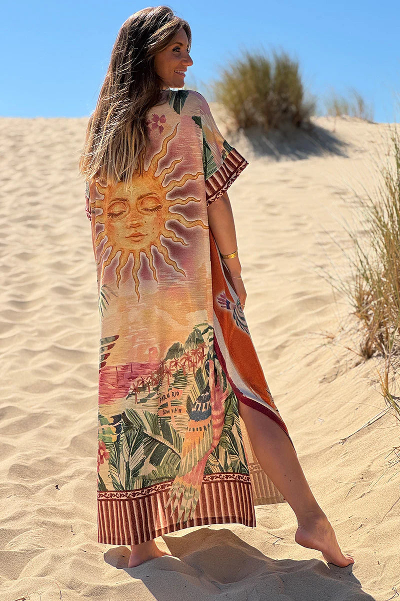 Camel Striped Suns Glitter Knit Caftan