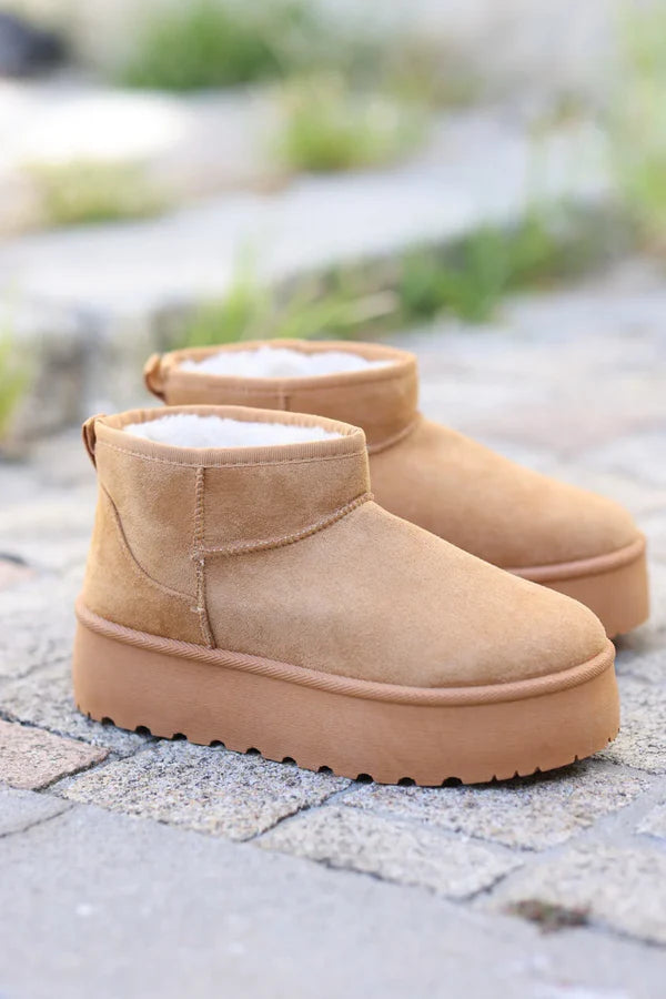 Hannah Camel Suedette Platform Comfort Mini Boots