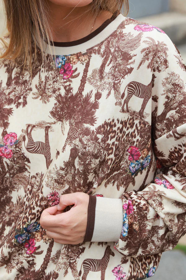 Camel Sweatshirt with Jungle Print