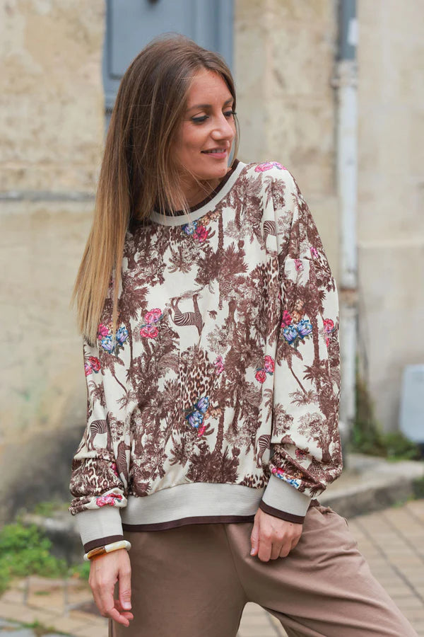 Camel Sweatshirt with Jungle Print