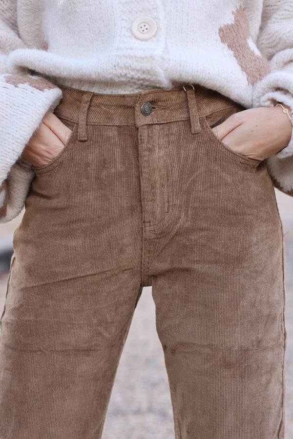 Camel Velvet Corduroy Straight Cut Pants