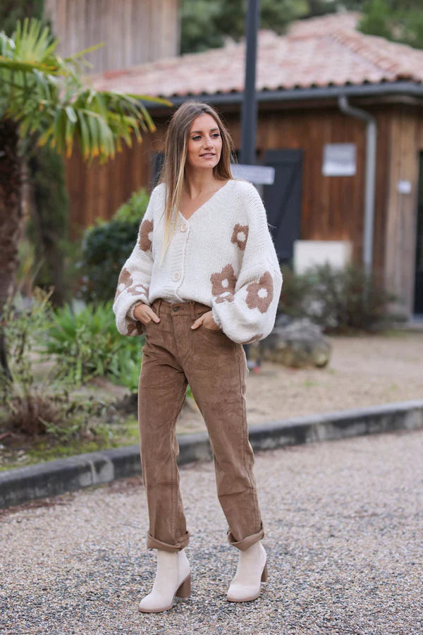 Camel Velvet Corduroy Straight Cut Pants