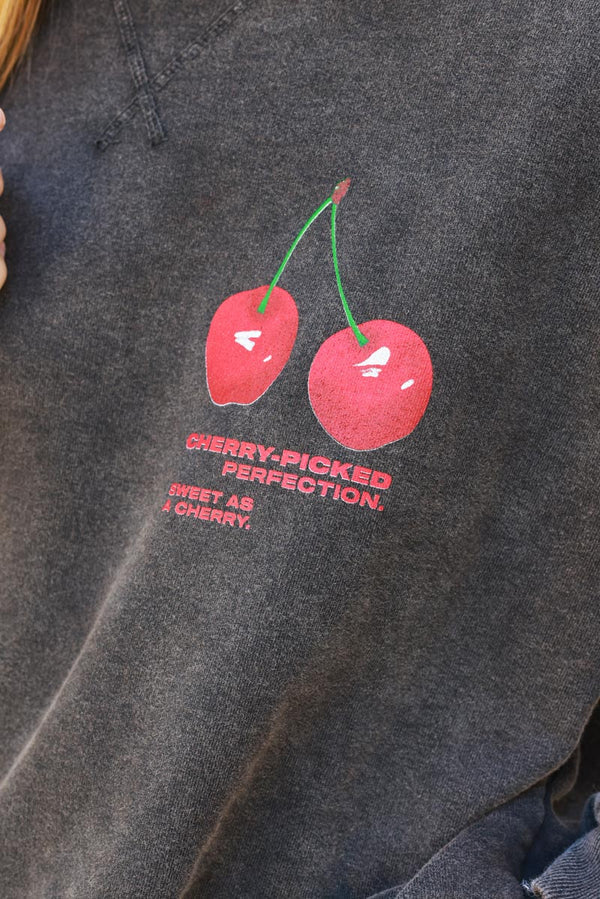 Cherry Perfection Black Cotton Pullover Sweater