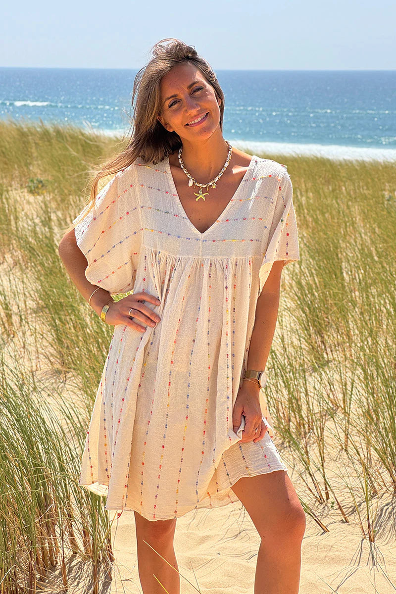Cream Boucle Stripe Gauze Dress