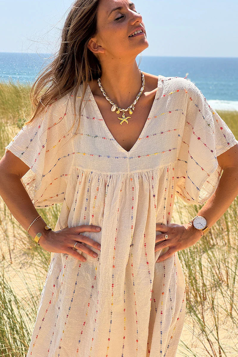 Cream Boucle Stripe Gauze Dress