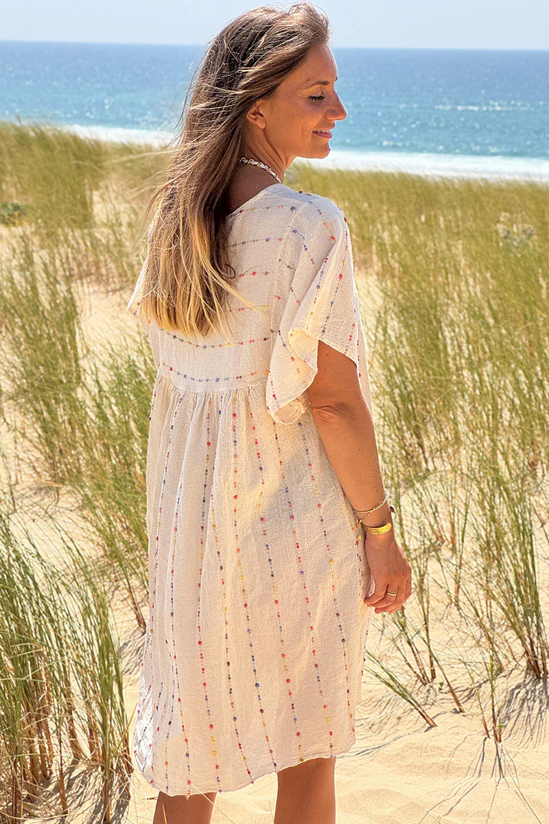 Cream Boucle Stripe Gauze Dress