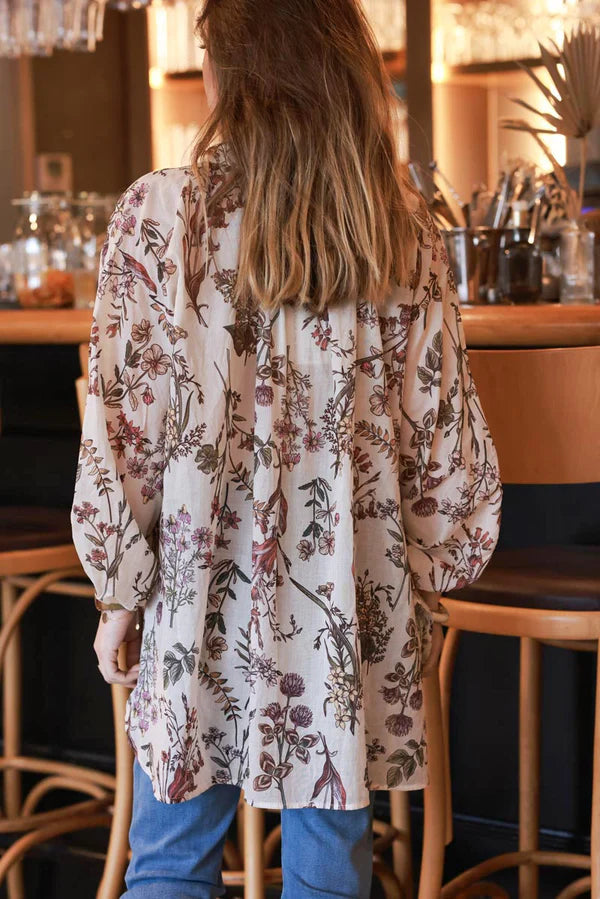 Cream and Burgundy Botanical Cotton Blouse