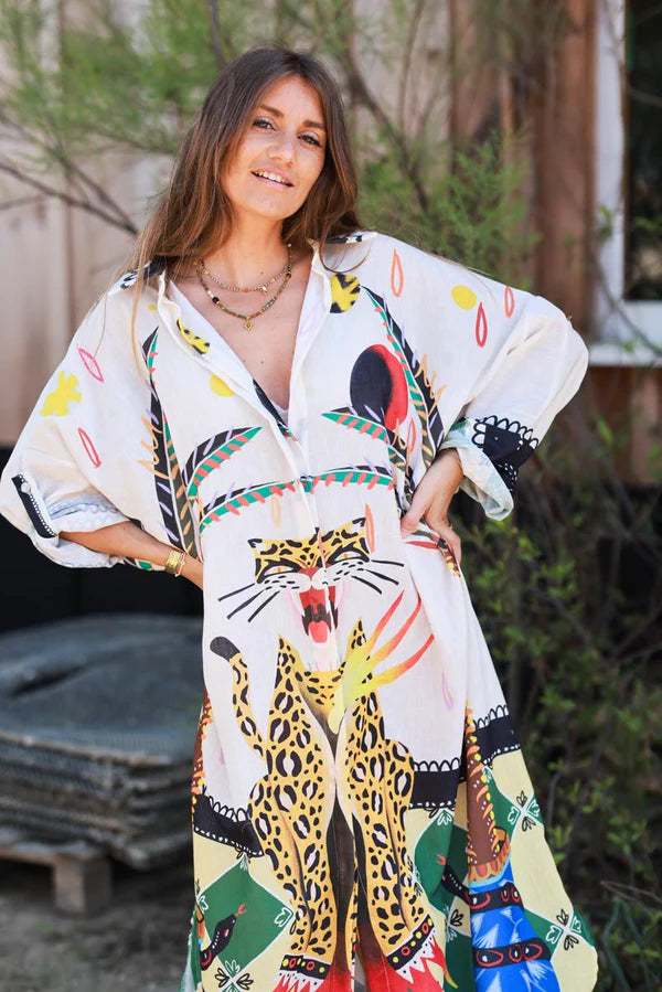 Cream Charming Cheetah Tropical Caftan