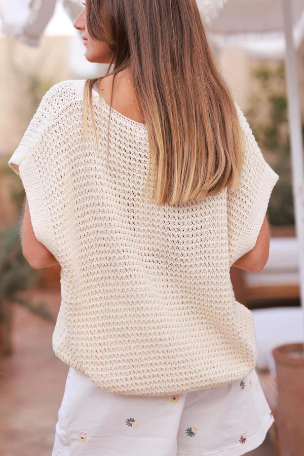 Cream Chunky Knit Cap-Sleeve Cardigan