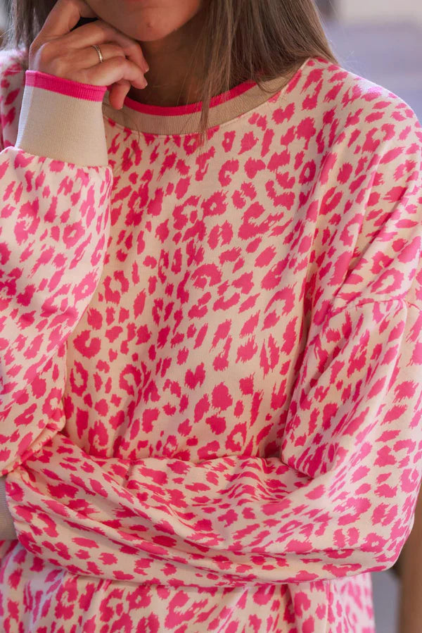 Cream and Fuchsia Leopard Print Sweater