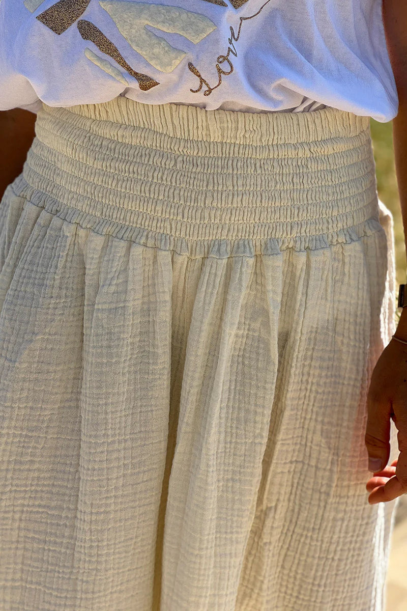 Cream Gauze Wide-Leg Pants