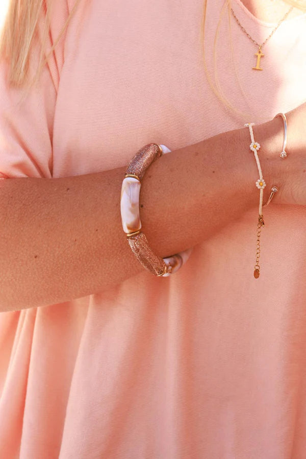 Cream Glitter Tube Bead Bracelet