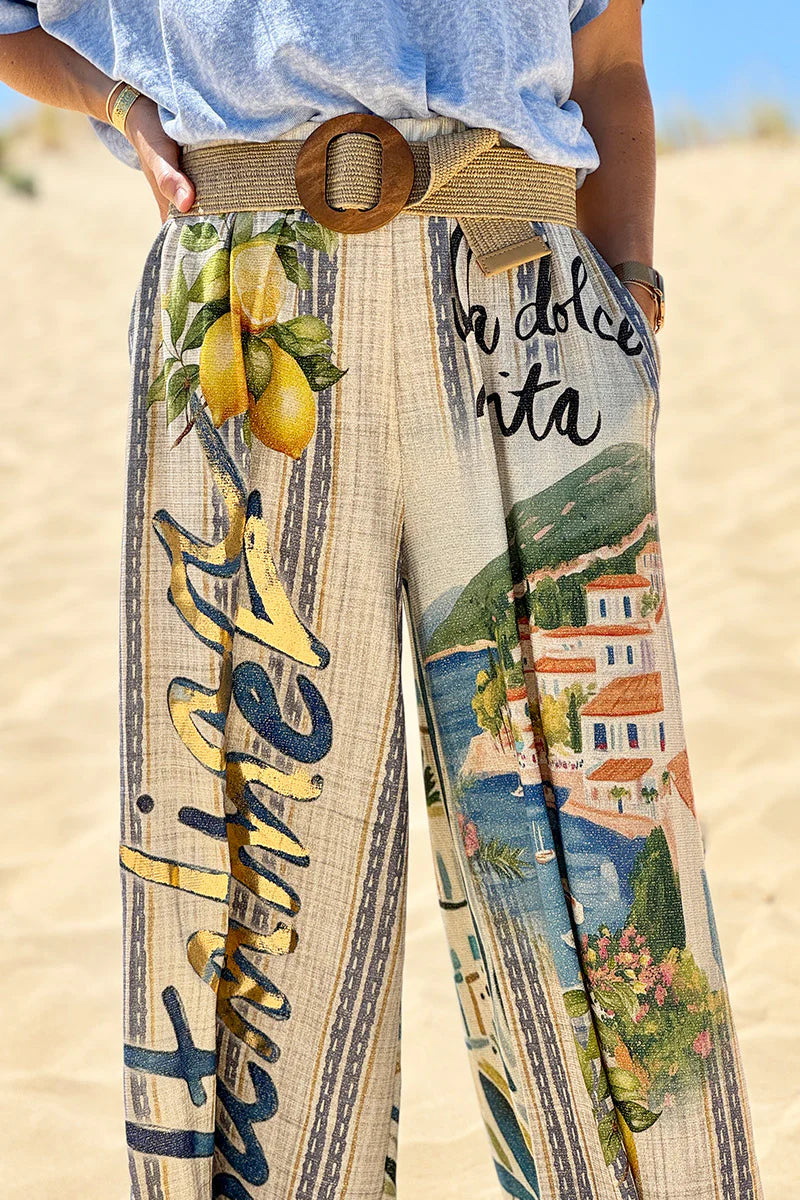 Cream “Italian Summer” Pull-On Pants