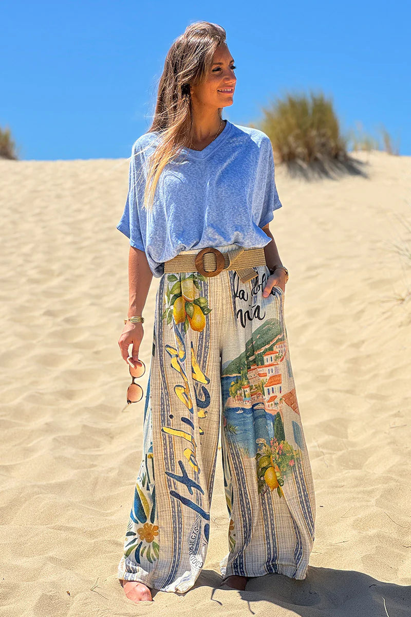 Cream “Italian Summer” Pull-On Pants