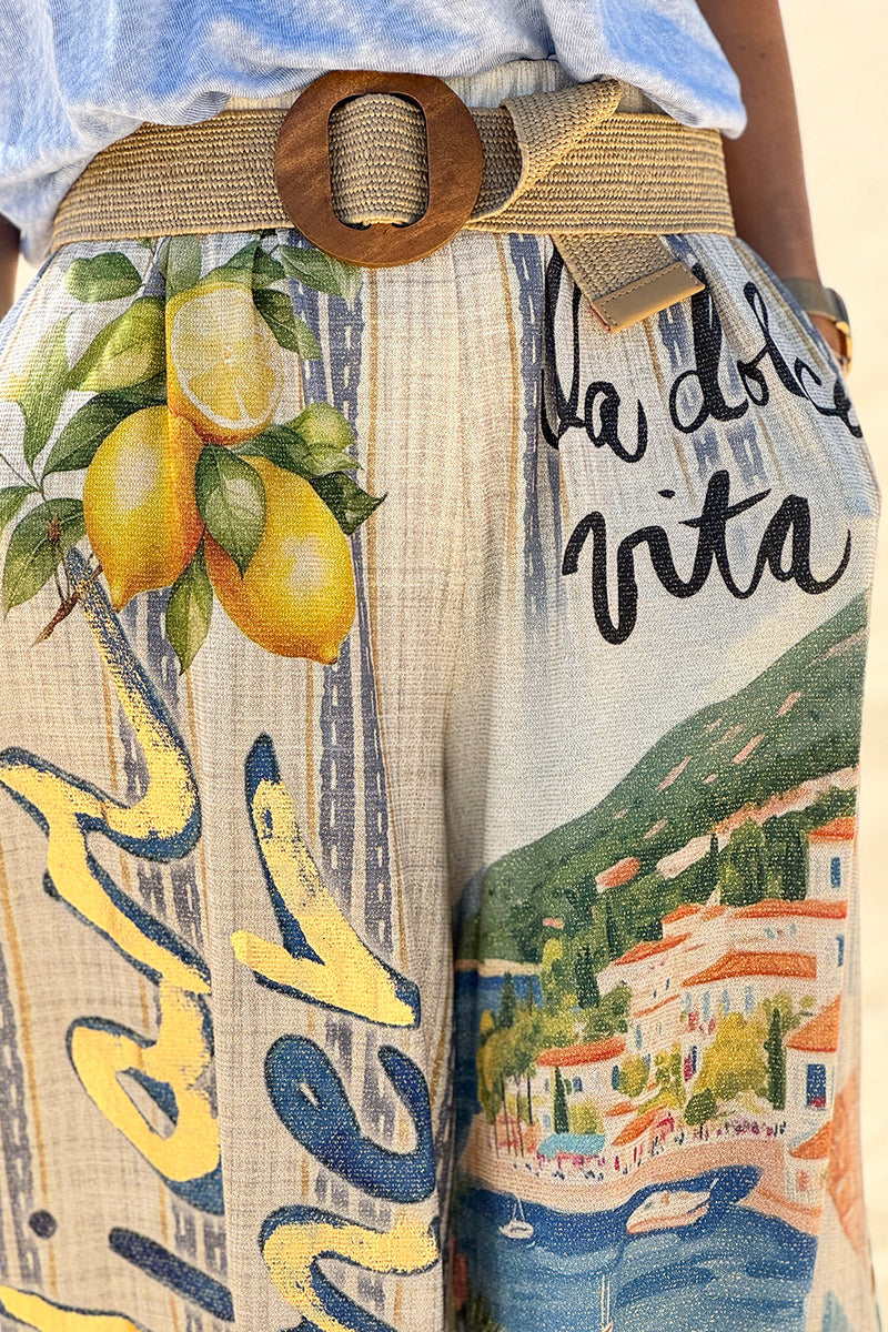 Cream “Italian Summer” Pull-On Pants