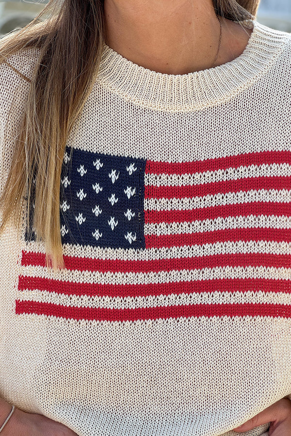 Cream Knit American Flag Sweater