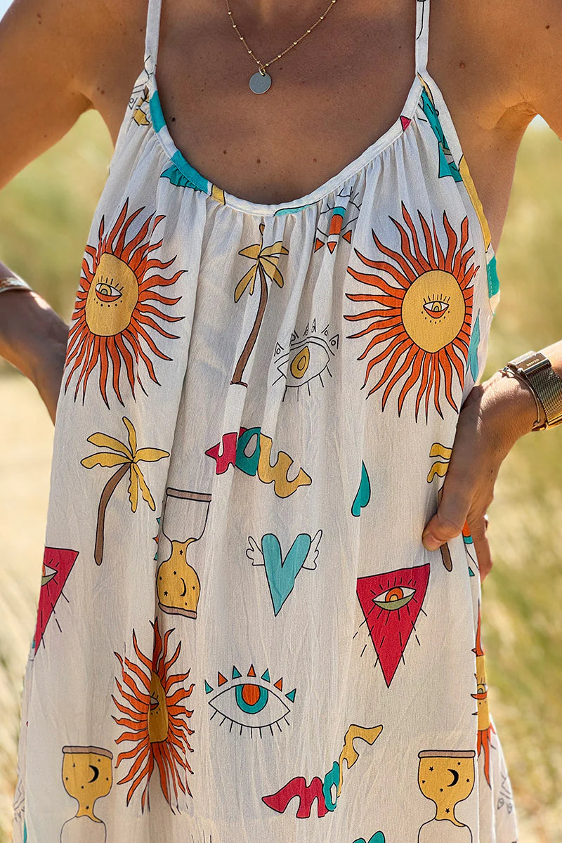 Cream Mystic Summer Print Maxi Dress