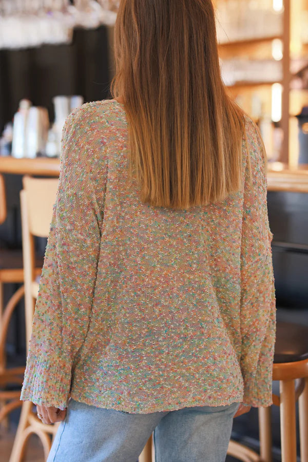 Cream Pastel Bell Sleeve Confetti Knit Top