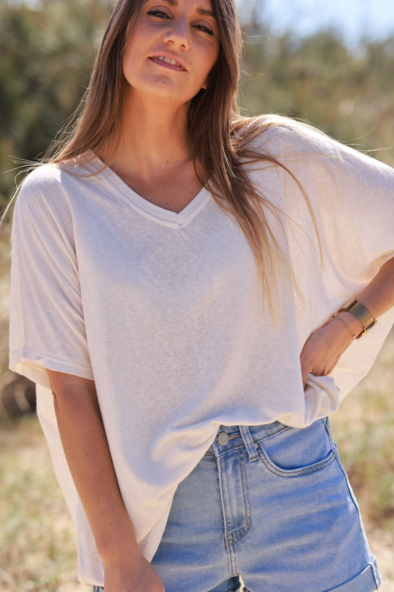 Cream Relaxed Fit Batwing Super Soft T-Shirt