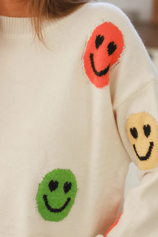 Cream Smiley Face Knit Sweater