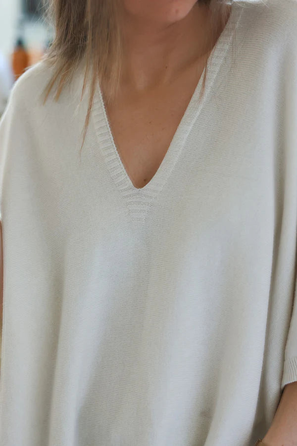 Cream Star Slouchy V-Neck Poncho Sweater