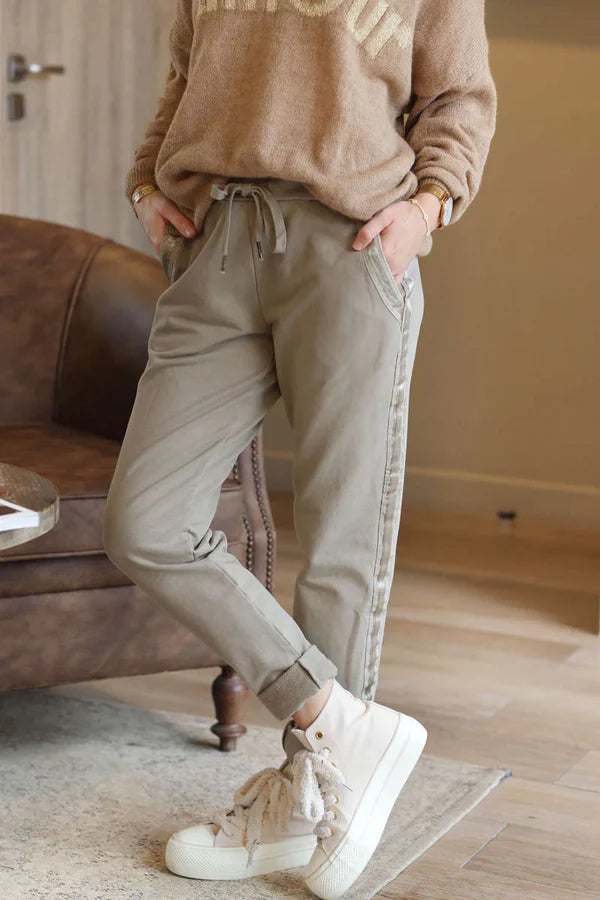 Cream Sweatpants with Satin Outseams