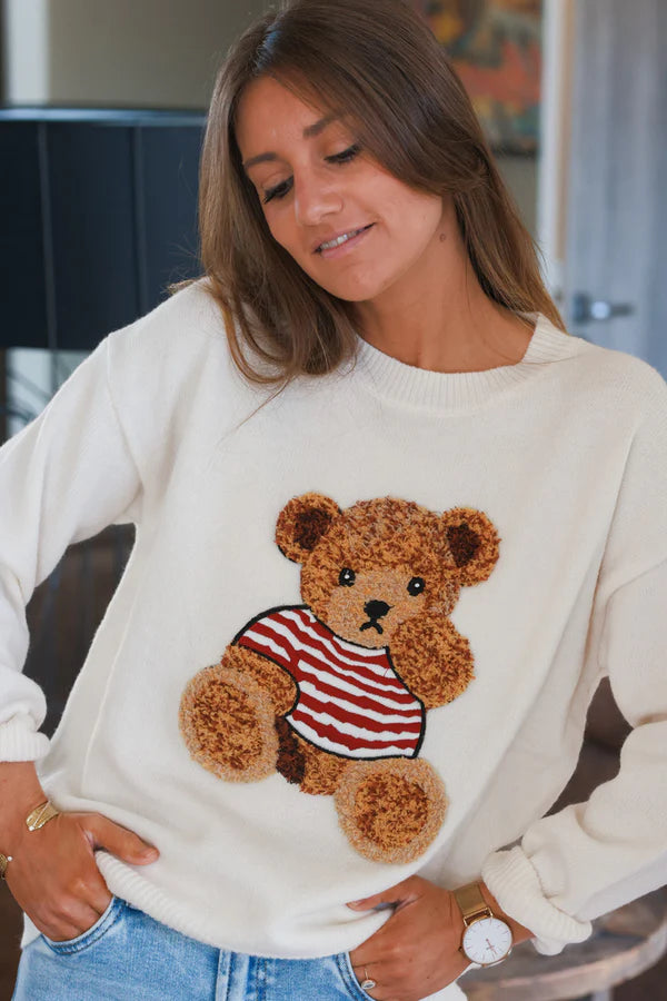 Cream Teddy Bear Soft Knit Sweater