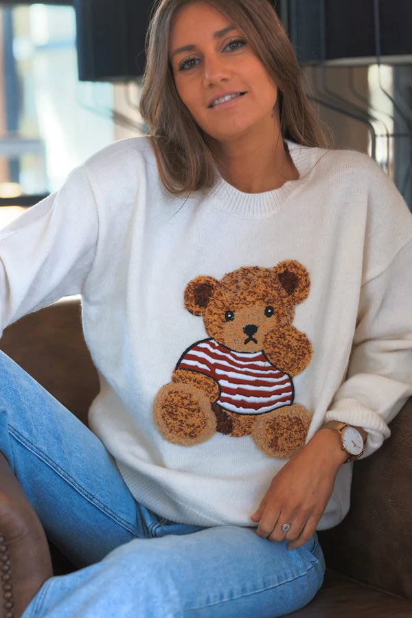 Cream Teddy Bear Soft Knit Sweater