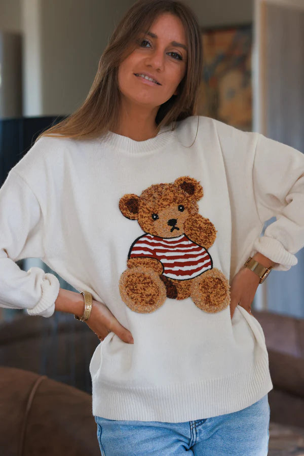 Cream Teddy Bear Soft Knit Sweater