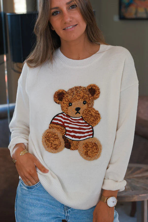 Cream Teddy Bear Soft Knit Sweater